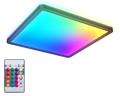 Briloner b.k.licht - rgb led plafonniere - zwart - dimbaar - met indirecte licht - gekleurd licht - met afstandsbediening - l: 29cm
