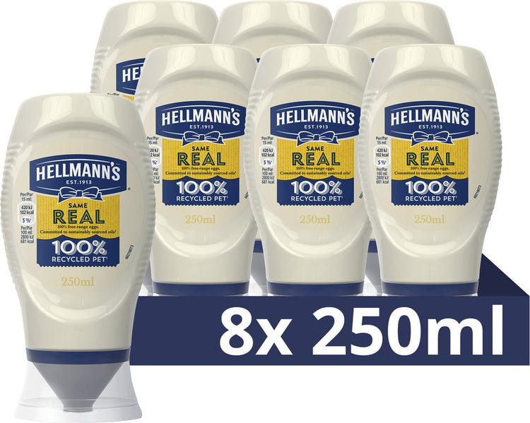 Hellmann's real mayonaise - in een handige knijpfles - 8 x 250 ml - voordeelverpakking
