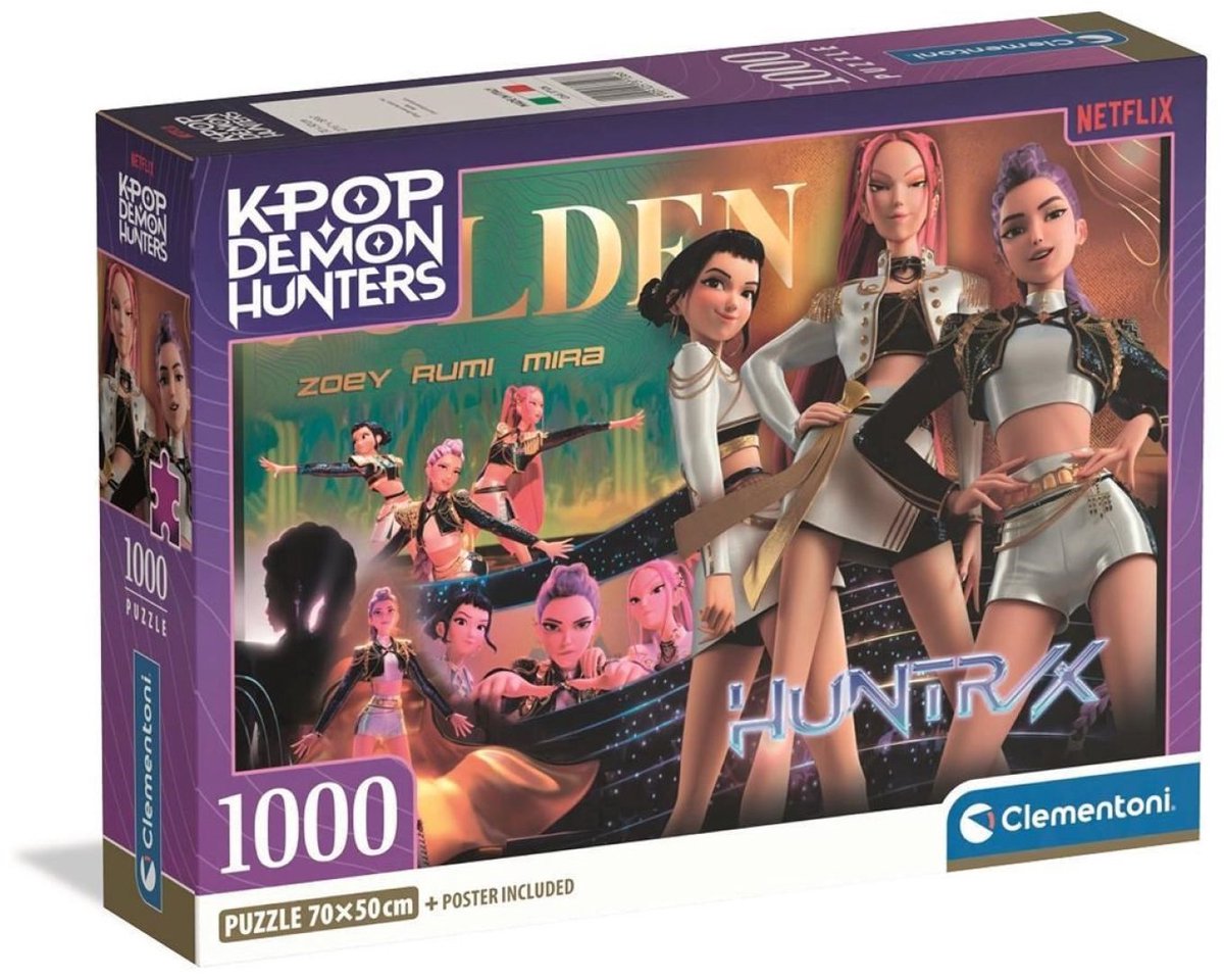 Clementoni k-pop demon hunters puzzel 1000 stukjes van compact - kpop huntrix - k pop legpuzzel hobby cadeau voor kinderen vanaf 6 jaar