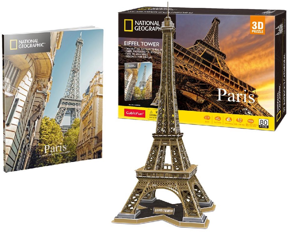 Cubic fun national geographic 3d puzzel eiffeltoren - 80 stukjes - 70,9 cm hoog