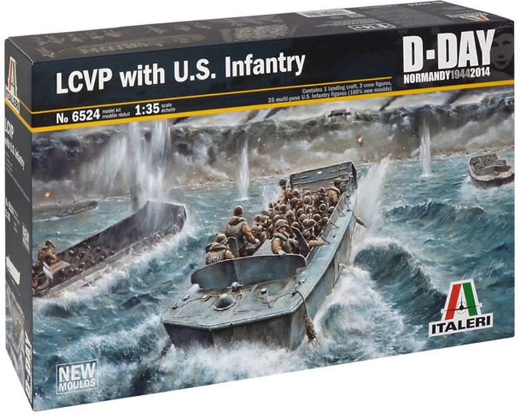 Italeri modelbouwpakket militaire voertuigen - 6524 lcvp with u.s. infantry plastic - 1:35 - modelbouw