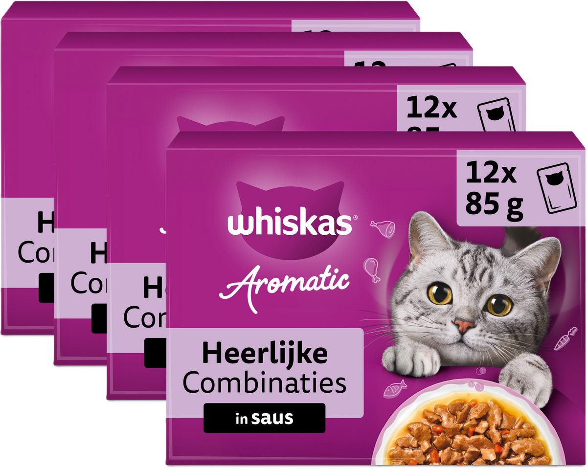 Whiskas kattenvoer - adult 1+ - aromatics heerlijke combinaties in saus - 48x85g