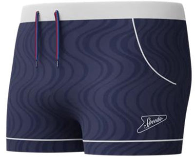 Speedo textured aquashort heren - geribbelde zwembroek heren - zwemshort heren met trekkoord - zwemboxer heren in jacquard met stretch - marine wit - s