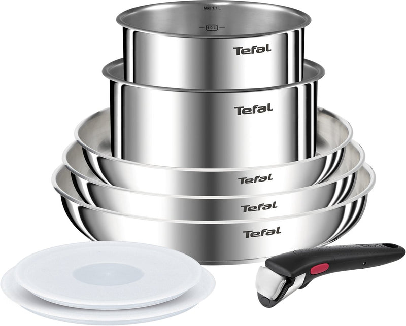 Tefal ingenio emotion l8968s04 – 8-delige pannenset – rvs – stapelbaar – zonder anti-aanbaklaag zonder coating – geschikt voor alle warmtebronnen – pannenset inductie