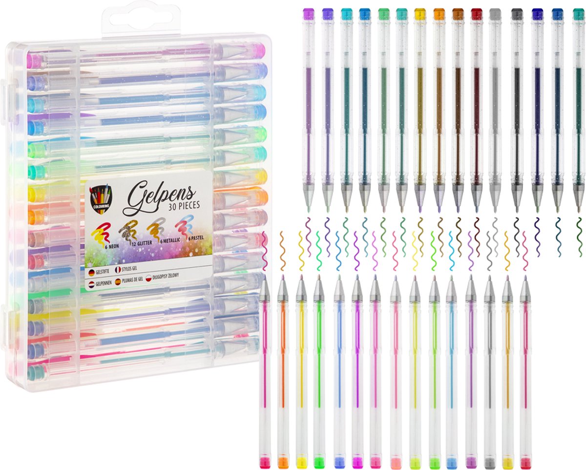 Grafix gelpennen 30pcs - schrijven handlettering - glitter effect - metallic effect - neon effect - pastel effect - gelpennen volwassenen