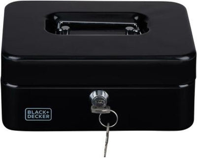 Black+decker black decker geldkistje kluisje - 2 sleutels - zwart - staal - muntbakje - 20 x 16 x 9 cm