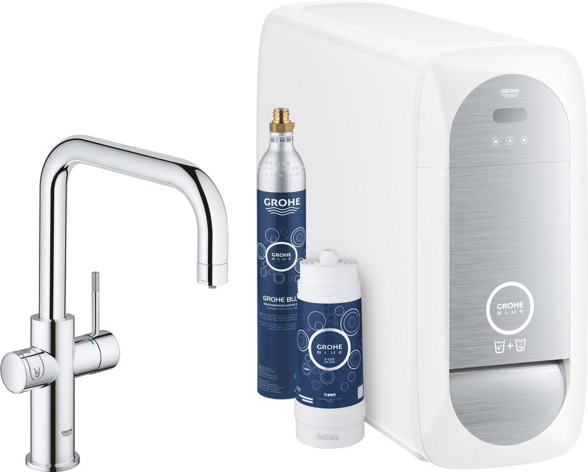 Grohe blue home duo keukenkraan - met bluetooth en wifi - starterkit - u-uitloop - chroom - voor gezuiverd, gekoeld en bruisend water