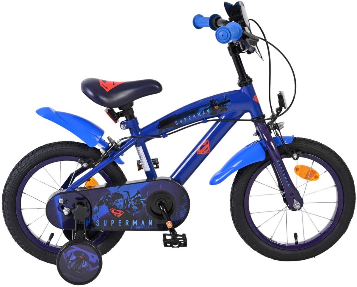 Volare superman kinderfiets - jongens - 14 inch - blauw - twee handremmen