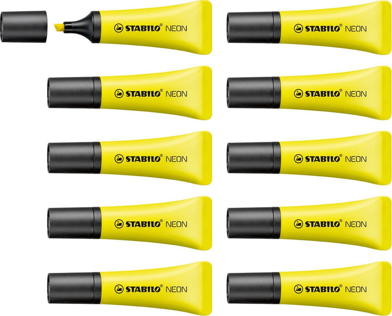 Stabilo neon - markeerstift - unieke tube vorm - geel - doos à 10 stuks