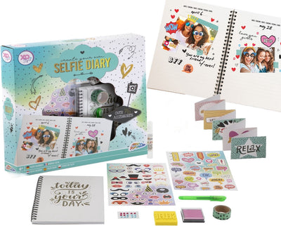 Grafix selfie dagboek set voor meisjes | dagboek set met méér dan 75 accessoires | notitieblok - dagboek - gelpen - stempels - lijmstift - scrapbook - stickers - quotes - voorgesneden vormen - washitape - gemstones