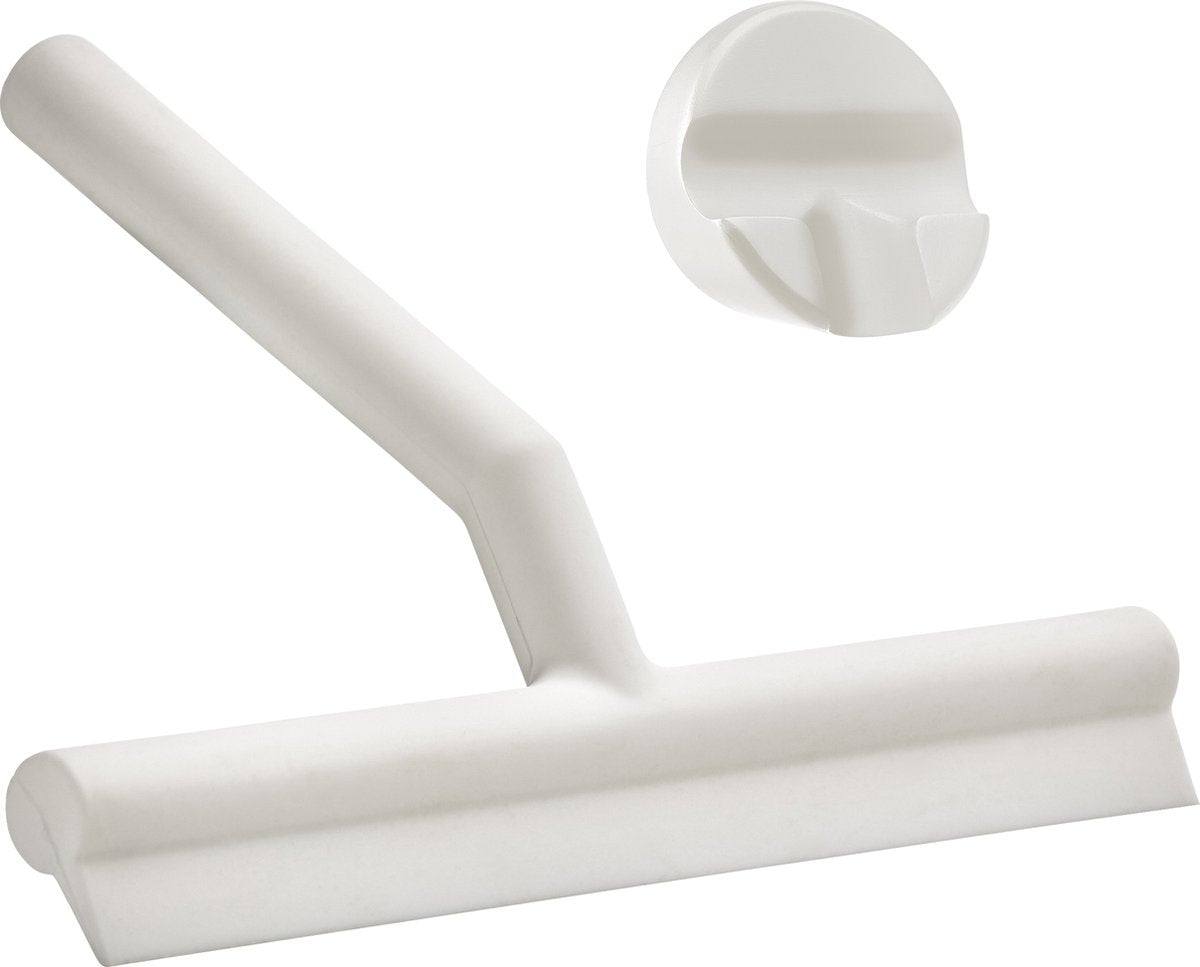 Zone denmark solo douchewisser – wisser douche met houder – zelfklevende ophanghaak – trekker douche silicone – badkamer accessoire – anti-roest design – wit – 21 x 17 x 3,5 cm