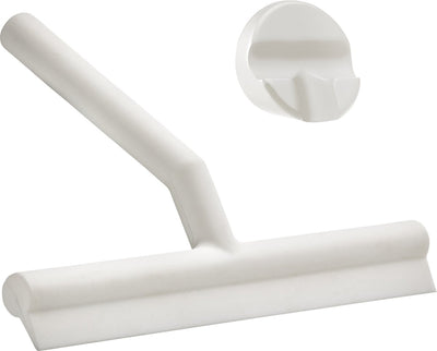 Zone denmark solo douchewisser – wisser douche met houder – zelfklevende ophanghaak – trekker douche silicone – badkamer accessoire – anti-roest design – wit – 21 x 17 x 3,5 cm
