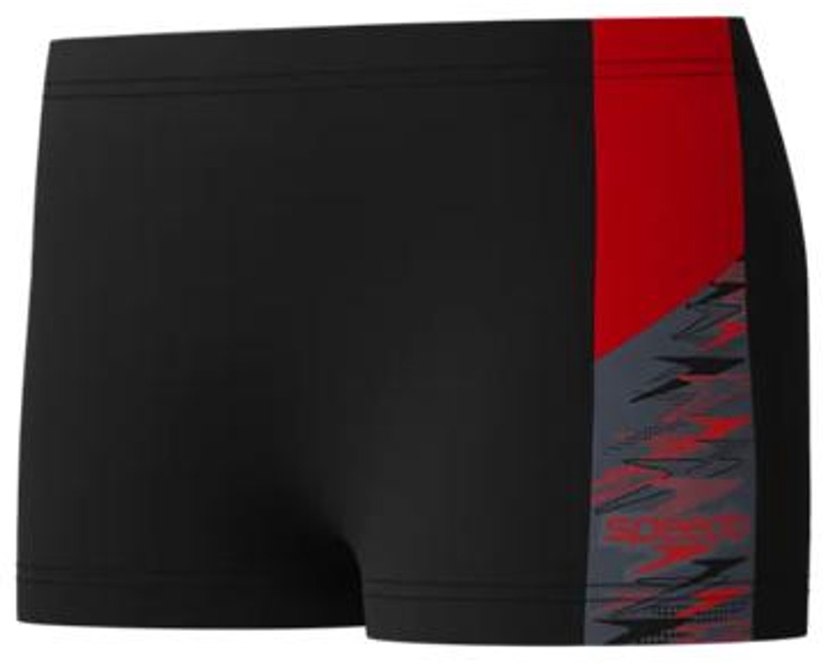 Speedo dive aquashort jongens - vormvaste zwembroek jongens - zwemshort jongens met stretch - sportzwembroek kids met trekkoord - zwart rood - maat 116
