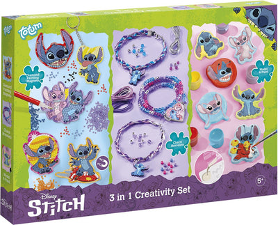 Totum disney stitch 3 in 1 knutselset xl - armbandjes, gips gieten, diamond painting magneten en sleutelhanger knutselen - creatief speelgoed cadeau tip knutselen jongens en meisjes vanaf 5 jaar