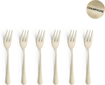 Amefa austin champagne – 6-delige taartvorkjesset – 14 cm – 18 0 chroomstaal – matte pvd-coating – cadeauverpakking