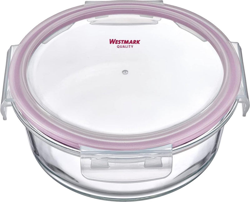 Westmark glazen vershouddoos, rond, vulvolume: 650 ml, magnetron- en ovenbestendig, glas siliconen kunststof, transparant rood