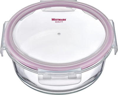 Westmark glazen vershouddoos, rond, vulvolume: 650 ml, magnetron- en ovenbestendig, glas siliconen kunststof, transparant rood