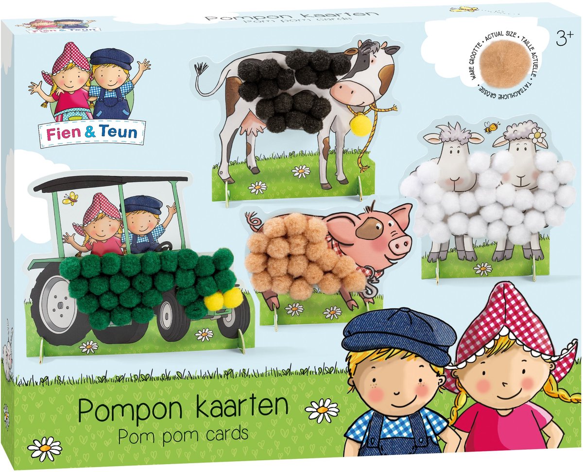 Bambolino fien teun knutselen - pompom plakken - knutselset boerderijdieren - creatief speelgoed, peuter, kleuter - vanaf 3 jaar - toys
