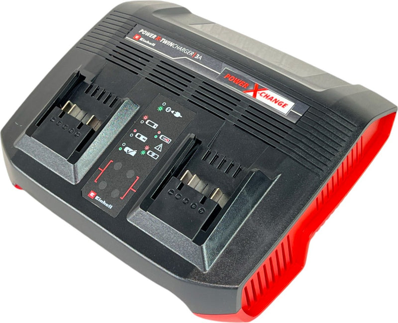 Einhell duo-lader - power x-change - 18 v - laadstroom 3a - geïntegreerde wandhouder - geschikt voor alle power x-change accu's