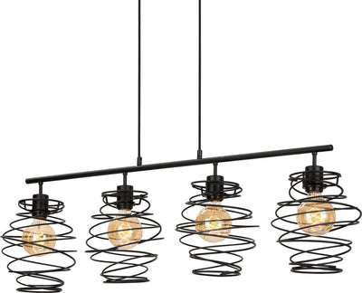 Briloner leuchten swirl - hanglamp 4-lichts - hanglamp retro vintage - zwart staal - 4x e27 - max. 60 watt - zwart - 1110x210x1300mm (lxbxh)