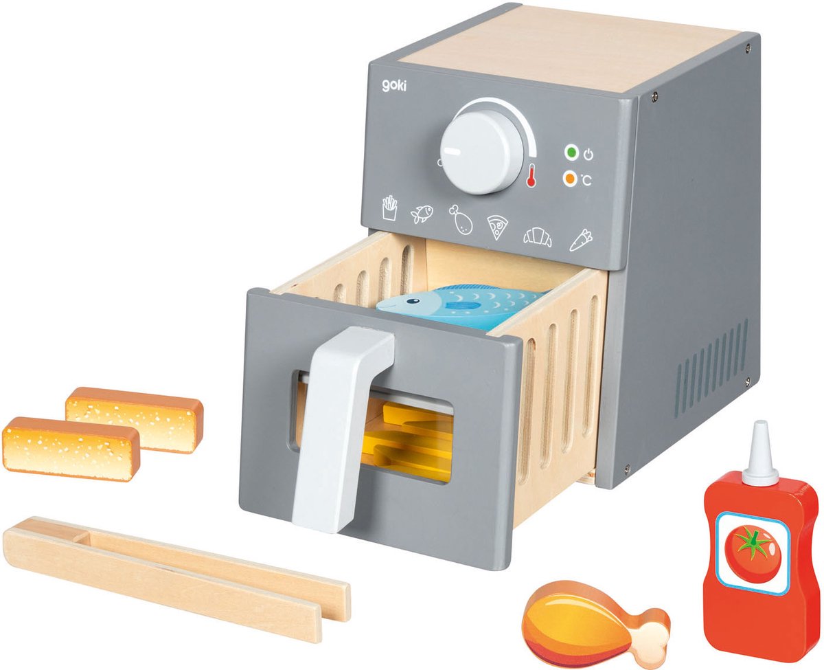 Goki houten speelgoed airfryer met accessoires - 16dlg.