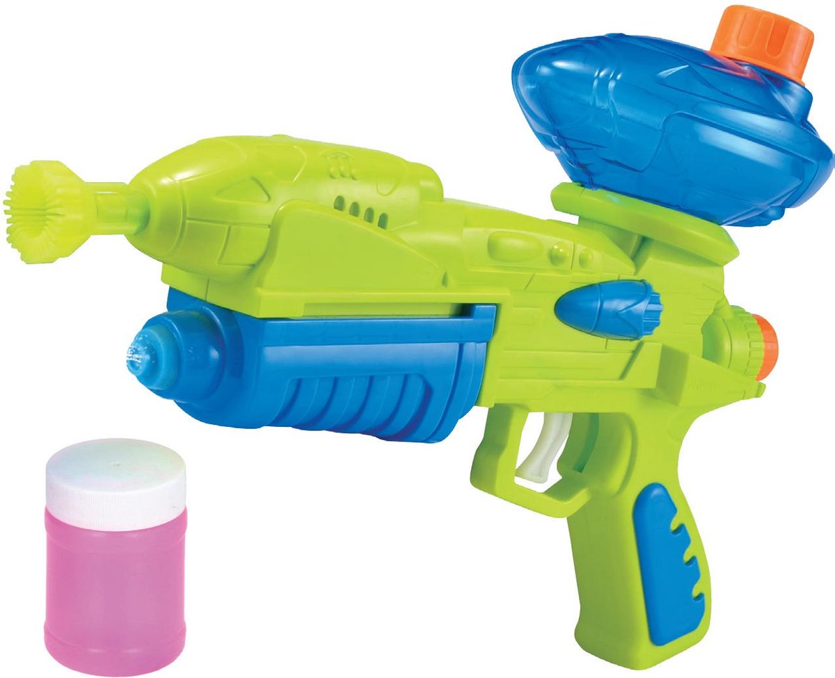 Eddy toys waterpistool met bellen 2-in-1 - speelpistool met bellenblaaspistool - waterpistool voor buiten - inclusief 50 ml bellenblaasvloeistof - playing gun with bubbles