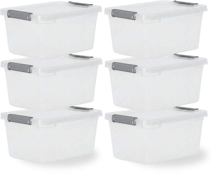 Iris storage opbergbox met clips - 4.5l - compact - stapelbaar - kunststof - transparant grijs - set van 6