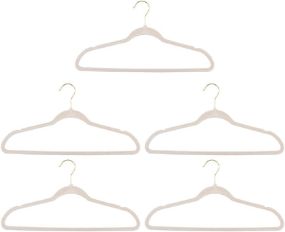 Alpina fluwelen kledinghangers crème – 10 stuks – anti-slip kleerhangers – broekhangers – goudkleurige haak