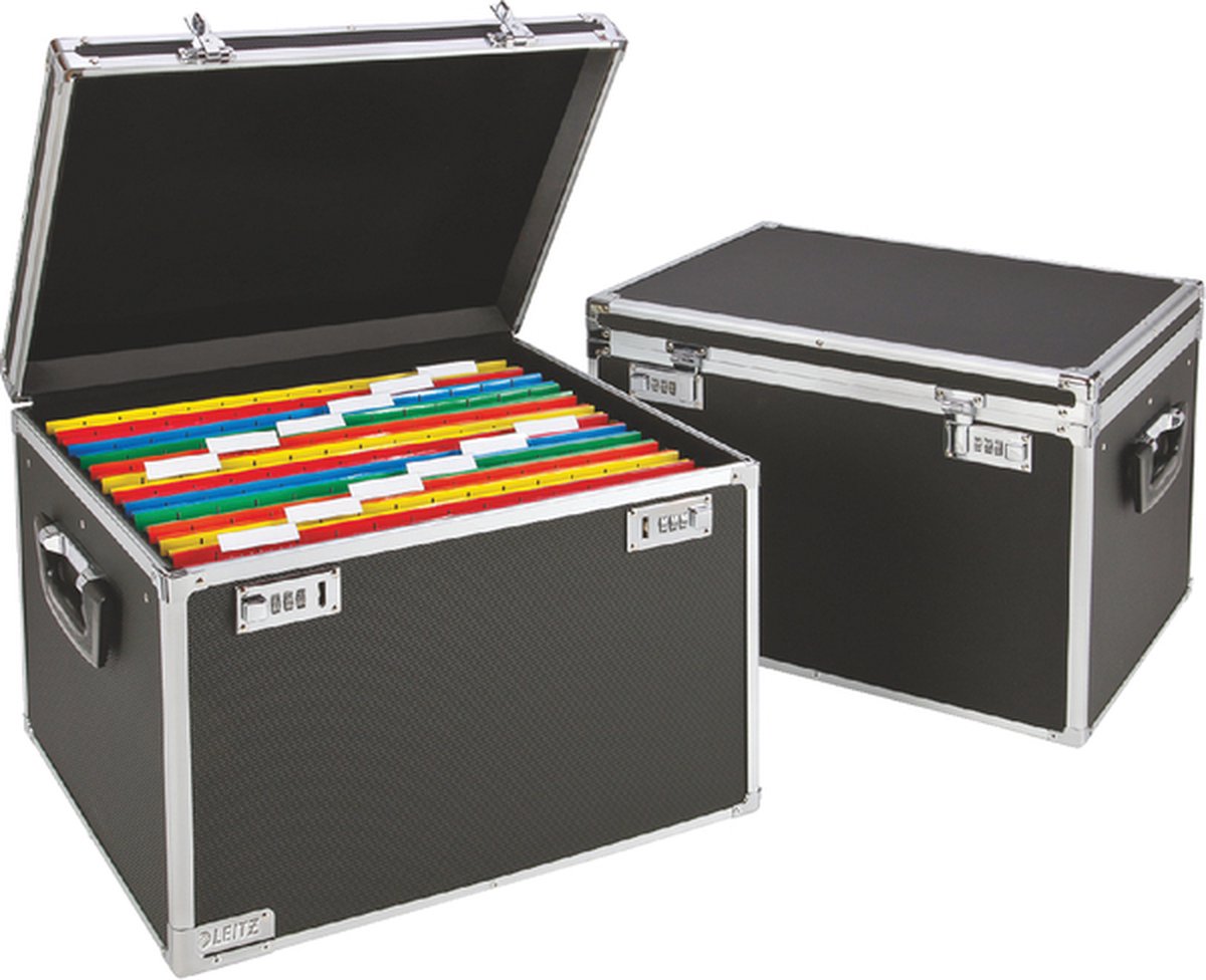 Leitz grote opbergkoffer a4 - voor 30 hangmappen - aluminium - zwart