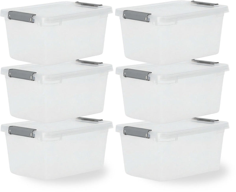 Iris storage opbergbox met clips - 4.5l - compact - stapelbaar - kunststof - transparant grijs - set van 6