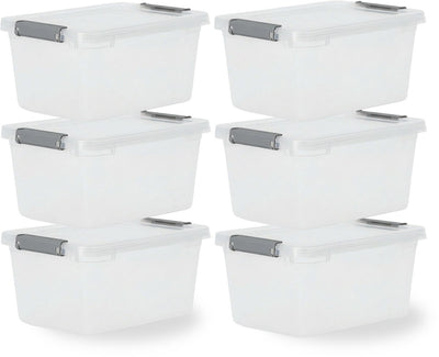 Iris storage opbergbox met clips - 4.5l - compact - stapelbaar - kunststof - transparant grijs - set van 6