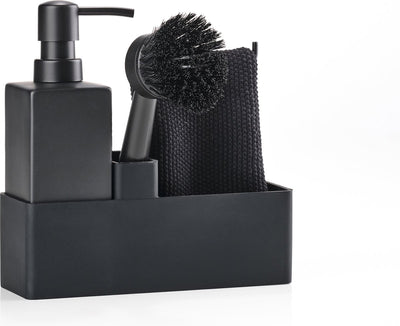 Zone denmark afwasset 19 x 6 x 20,5 cm met vaatdoekje, keramieke zeepdispenser, afwasborstel en keukenorganizer- 4 stuks black - afwas set