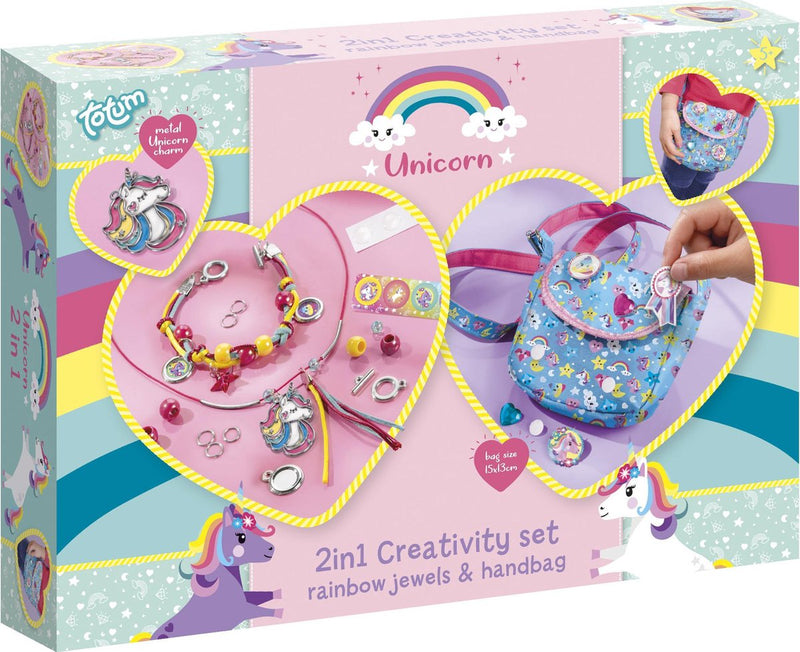 Totum unicorn 2 in 1 knutselset armbandjes maken sieraden en tasje versieren - creatief speelgoed meisjes vanaf 4 jaar cadeau tip knutselen