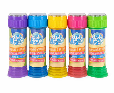 Eddy toys bellenblaas set 5 stuks - bellenblaas met vloeistof voor kinderen - bubble wand with solution in diverse kleuren - 50ml per stuk