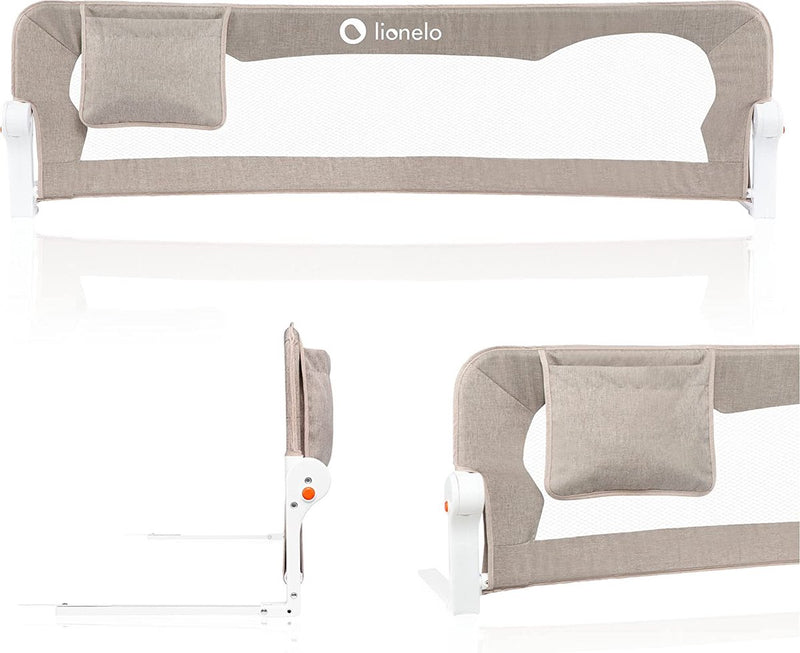 Lionelo eva bedhekje – veiligheidsbarrière tot 27 kg – 180° opvouwbaar – 150 cm breed – duurzaam aluminium frame – securebelt standsafe blokkade – voor kinderen 18m-5j