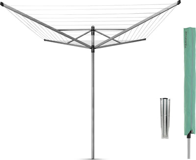 Brabantia lift-o-matic droogmolen - 50 m - met metalen grondanker en beschermhoes - metallic grey