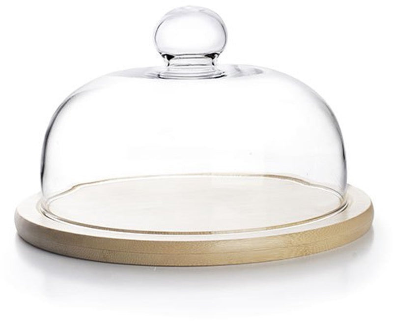 Ibili 20 cm glazen bovenblad met houten voet transparant