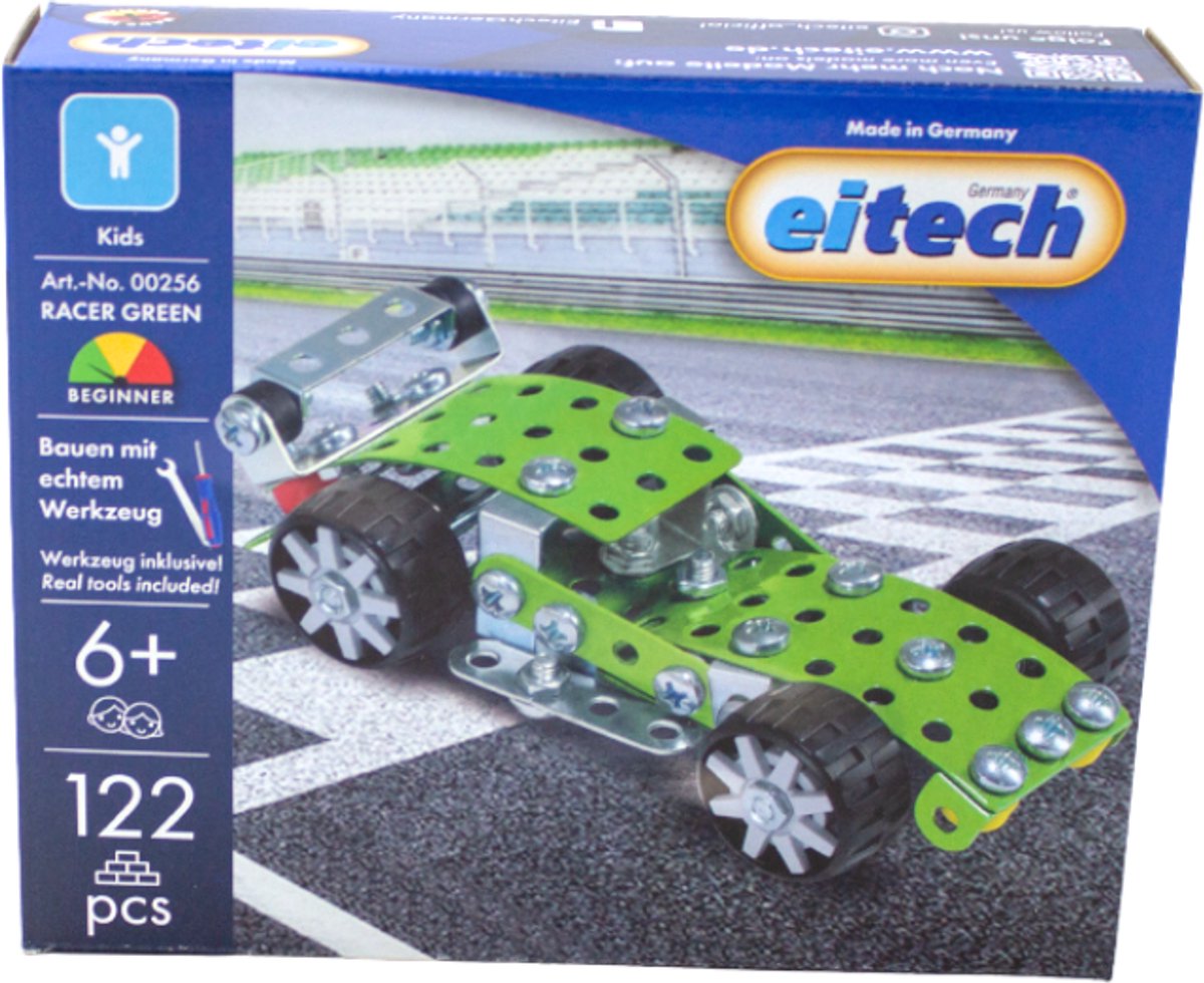 Eitech ® bouwdoos – dtm racer groen – 122-delig – metalen bouwpakket met gereedschap – constructiespeelgoed – vanaf 6 jaar