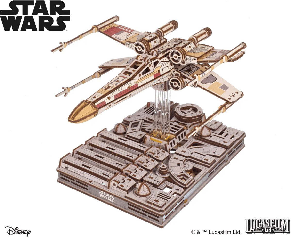 Ugears 3d modelbouw - luke skywalker's x-wing starfighter - star wars - mechanisch bouwpakket hout - educatief speelgoed