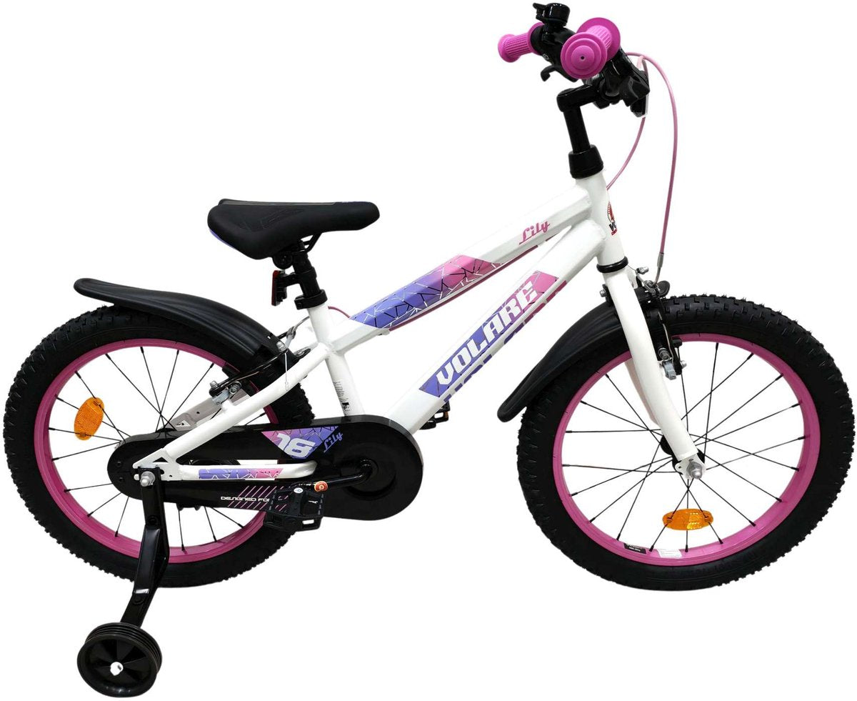 Volare lily kinderfiets - meisjes - 18 inch - wit roze paars - twee handremmen