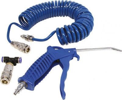 Carpoint blaaspistool set – 3-delig – 5m spiraalslang – 120mm mondstuk – 10 bar – met snelkoppeling t-stuk