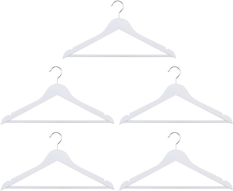 Alpina witte kledinghangers hout set 5 stuks – kleerhangers voor brede schouders - kledinghanger met draaibare haak - kleding hangers met anti‑slip wit met broeklat