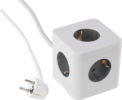 Q-link stekkerdoos - cube - 5-voudig - randaarde - 3 x 1.5 mmâ² - 1.5 m - wit grijs