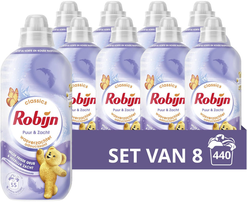 Robijn - wasverzachter - puur zacht - 8 flessen 440 wasbeurten - voordeelverpakking