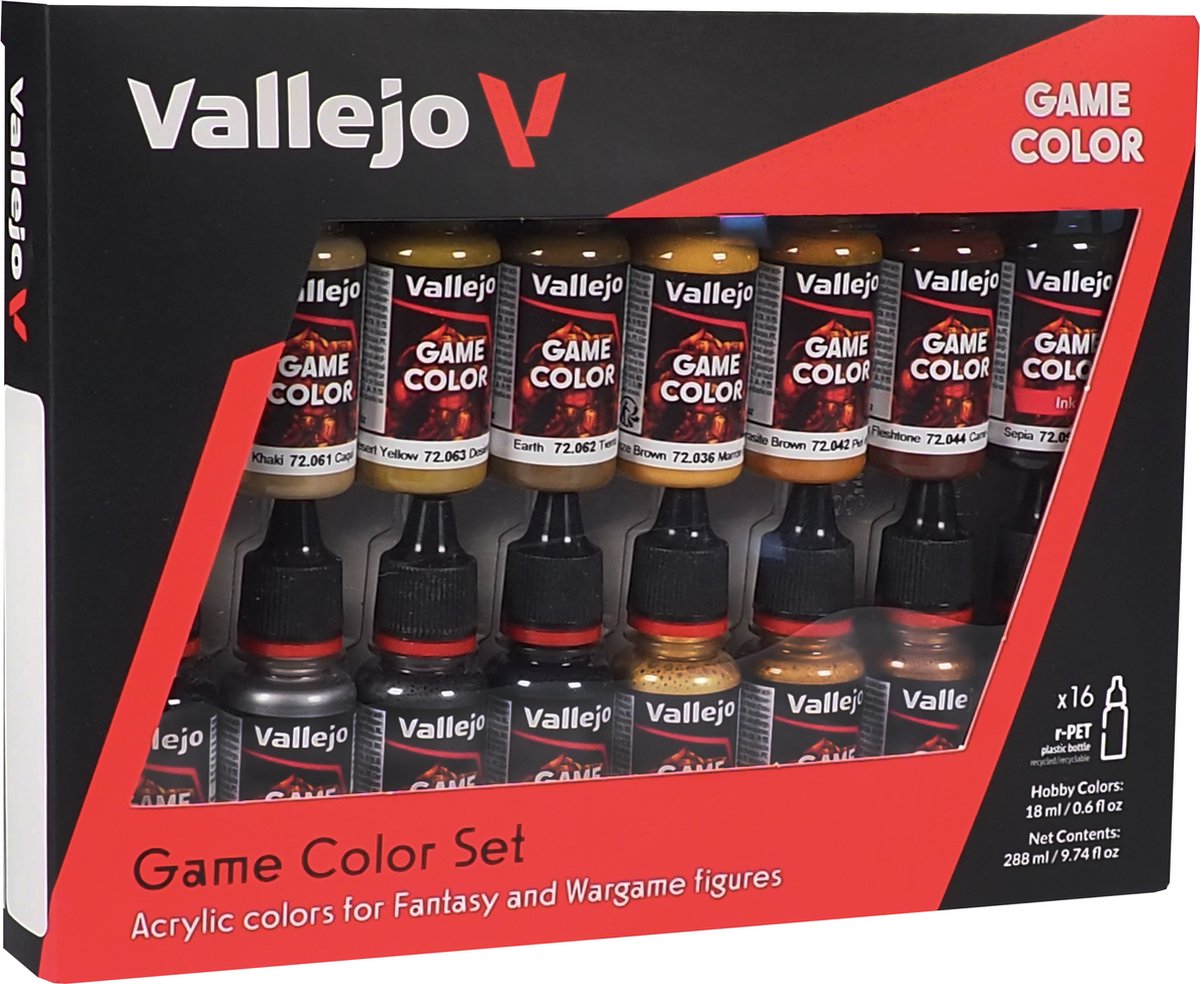 Vallejo hobbyverf acrylverf - 72189 leder en metaal kleuren voor fantasy and wargames - game color - acryl set - 16x verf set - 16x 18 ml