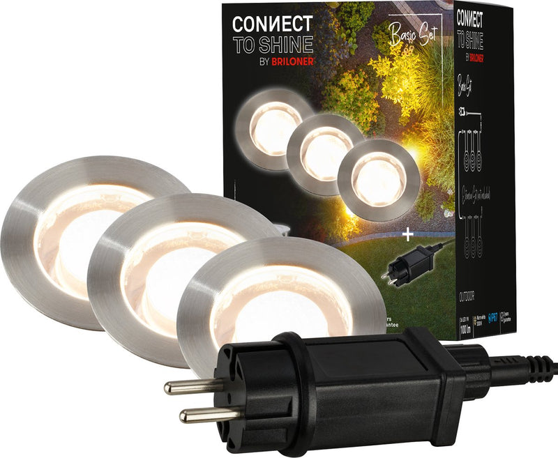 Briloner connect to shine - led grondspot voor buiten - set van 3 - tuinverlichting uitbreidingsset - warm wit licht - ip67 - ø4.5x2.5 cm - 1.5m kabel