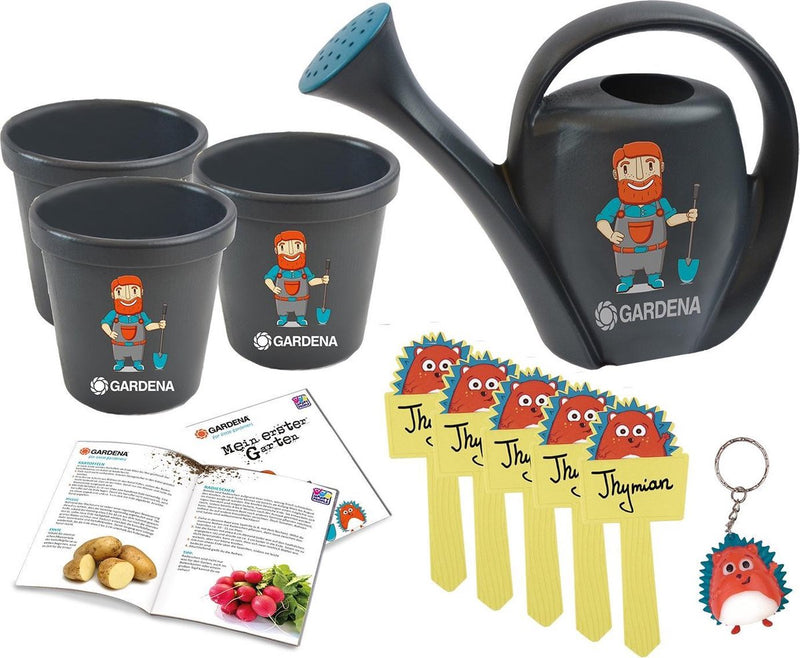Happy people gardena tuingereedschapset kinderen – tuin speelgoed voor kinderen – kindertuingereedschap met gieter, bloempotten en plantenlabels – buitenspeelgoed tuinspeelgoed set