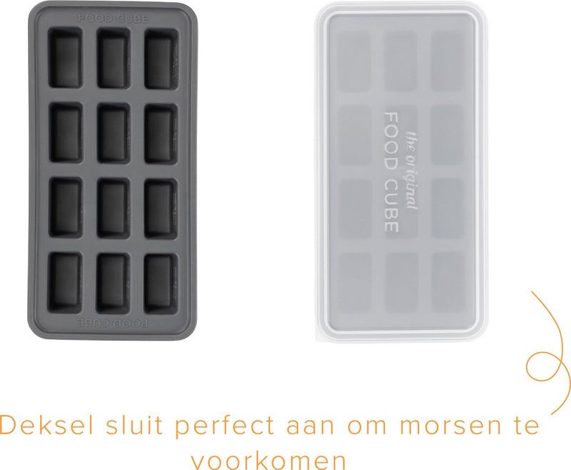The original foodcube – babyvoedingbewaarbakje – meal prep bakje – diepvriesbakje – vershoudbakje – 100% siliconen vriezer tray met deksel – bpa vrij – geschikt voor vriezer, magnetron, oven vaatwasser – 12x30ml - grijs