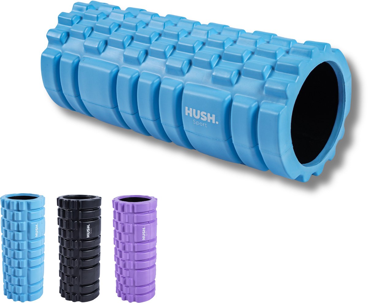 Hush sport - foam massageroller - 33x14 cm - met grid patroon - spierherstel triggerpoint massage - 3 intensiteit levels - eva foam - blauw