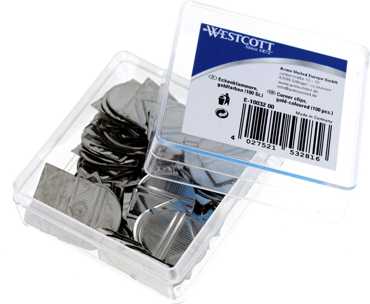 Westcott hoekclips - aluminium zilver - kunststof doos 100 stuks - ac-e10031